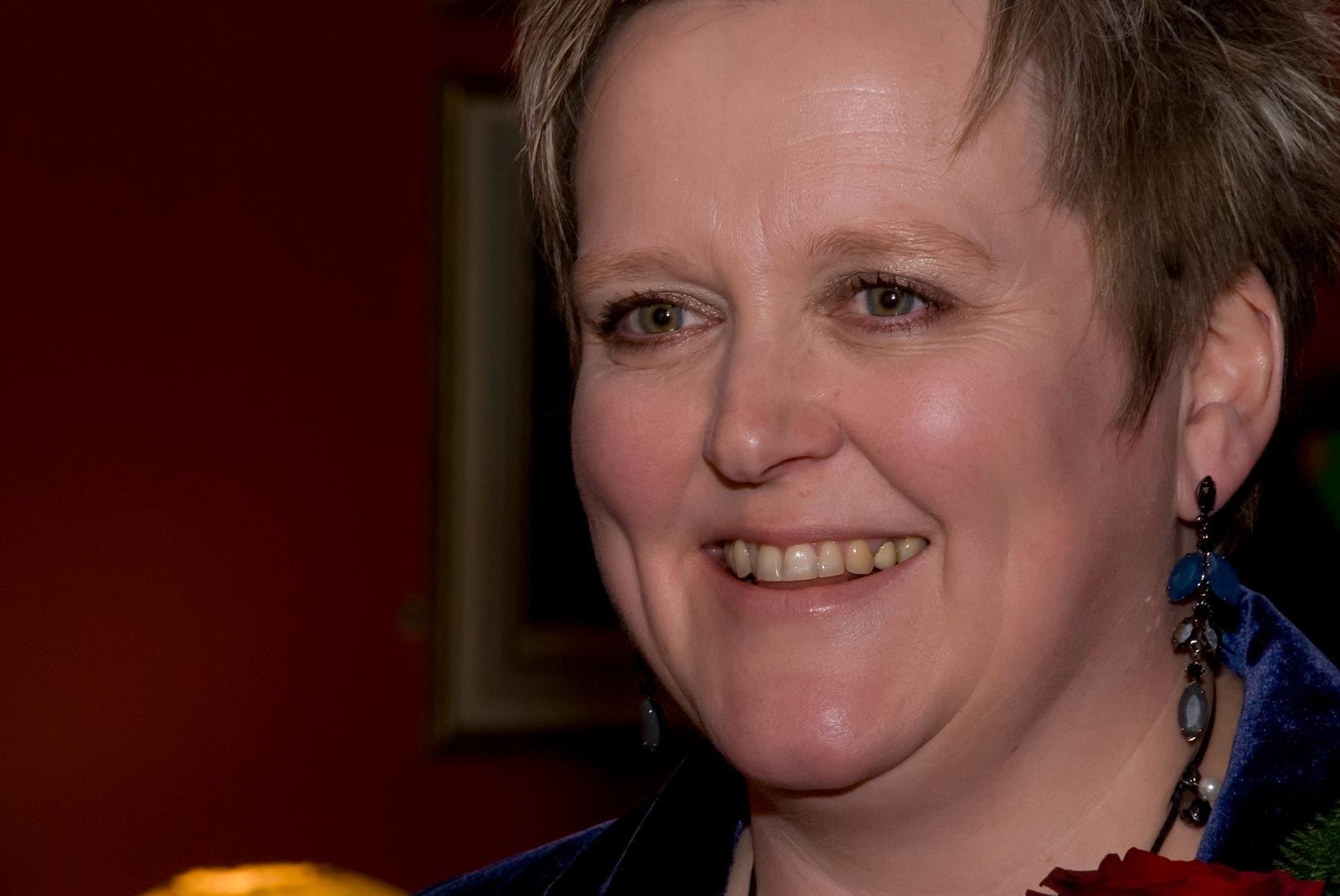 A close up of Paula inside Brighton Dome before her civil partnership.