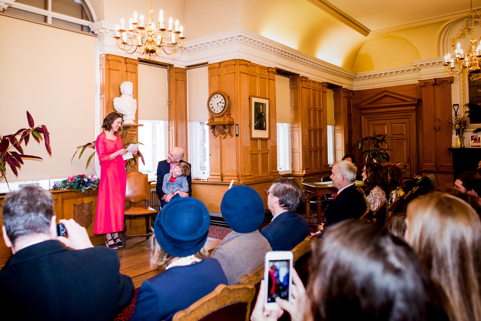 Annie gives a speech during her wedding to Mark in Lewes Town Hall.