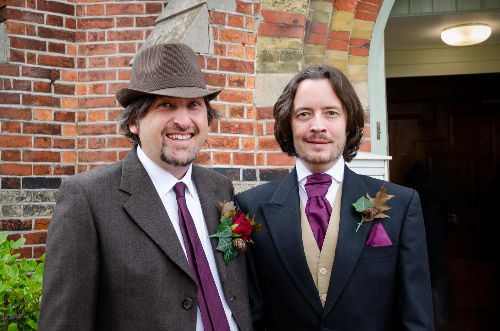 Jon and his best man pose outside St Michaels Church in Brighton before his wedding.