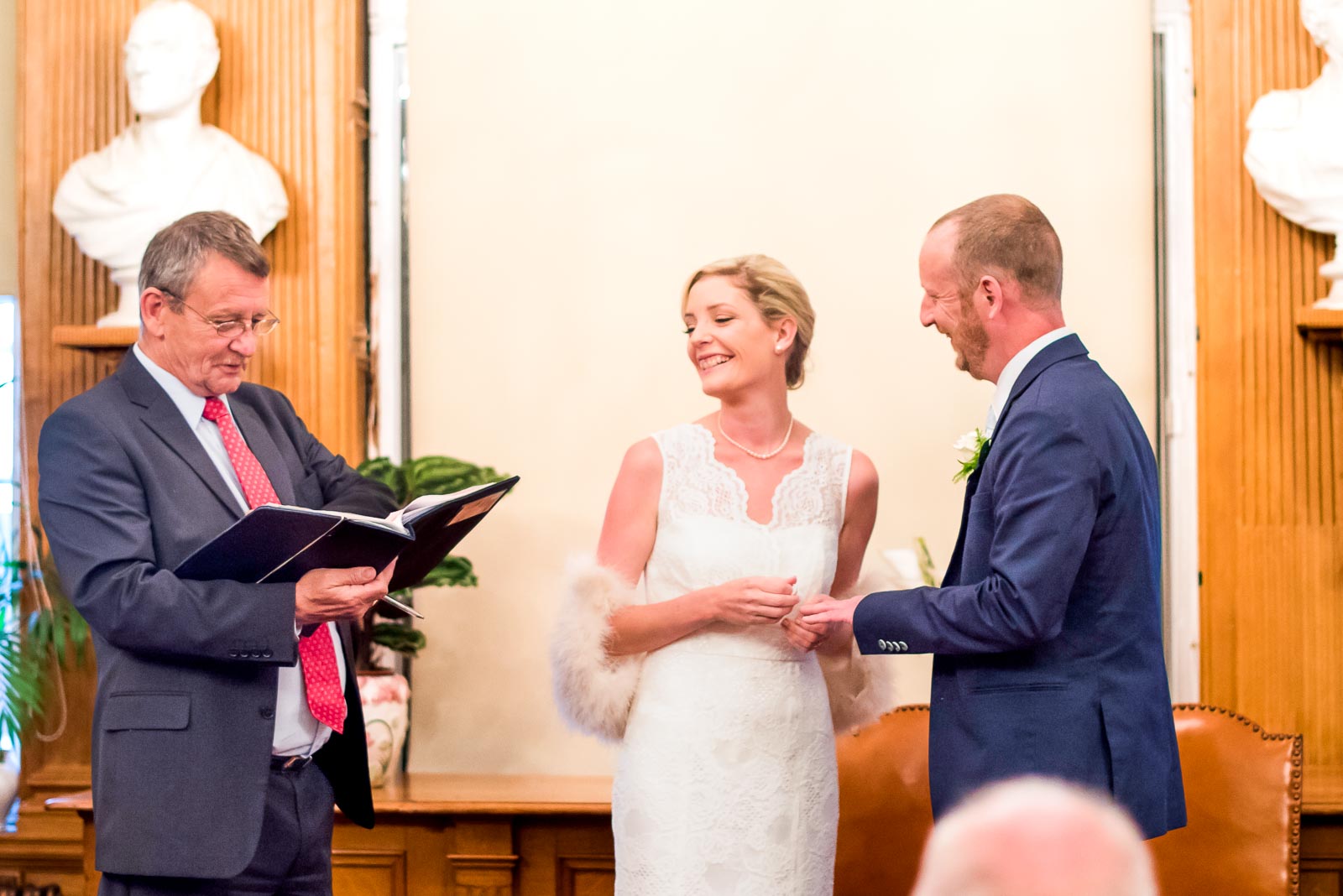 Emily and Richard exchange vows at their wedding in Lewes Town Hall.