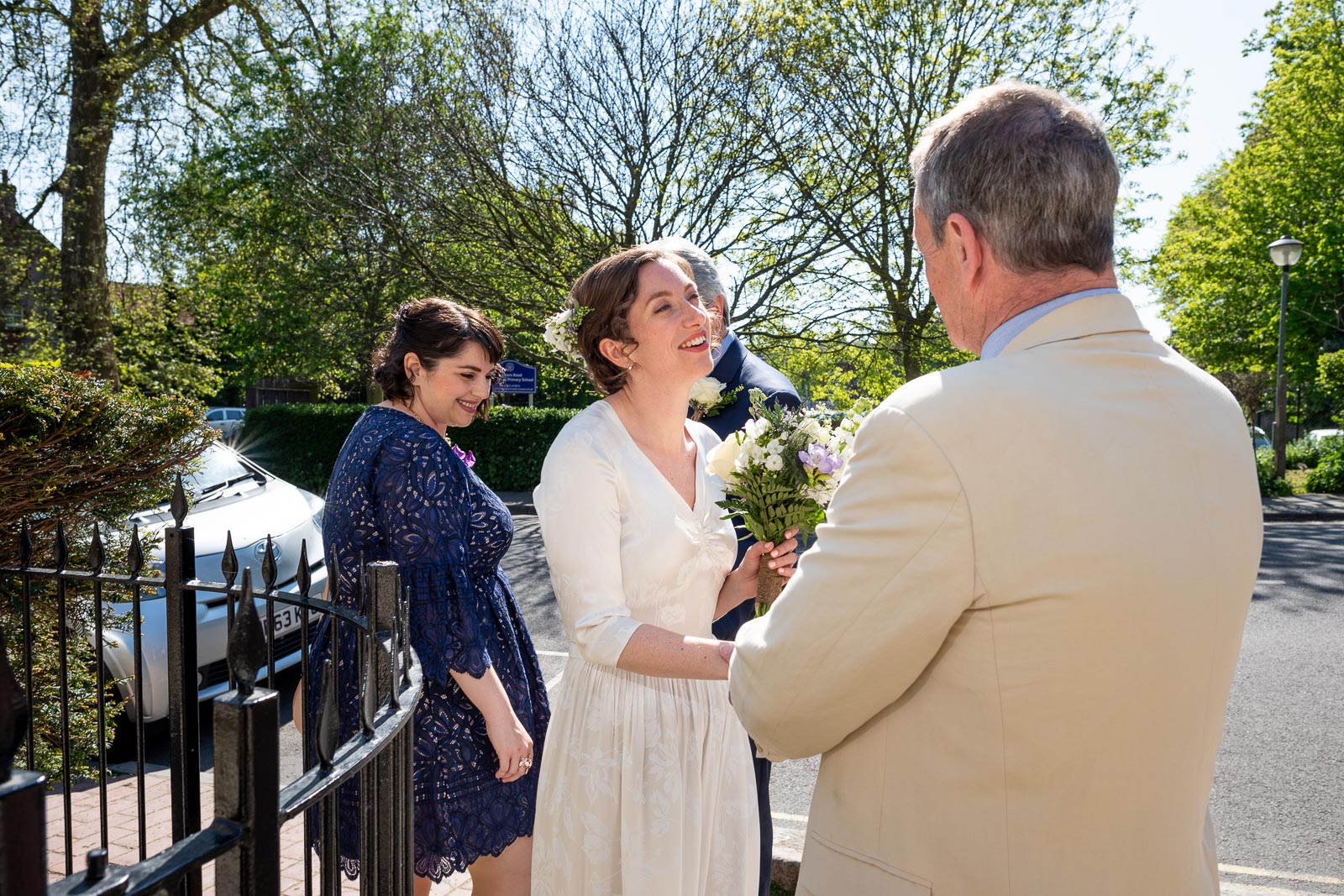 Alexis arrives at the front of Lewes Register Office before her wedding.