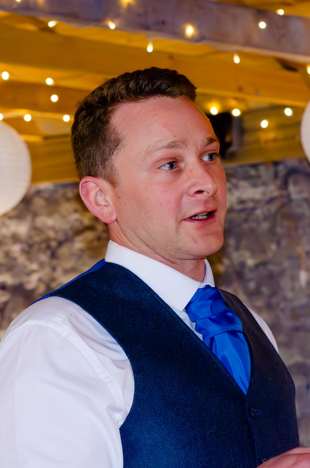 Lewis gives at speech at his wedding breakfast. 