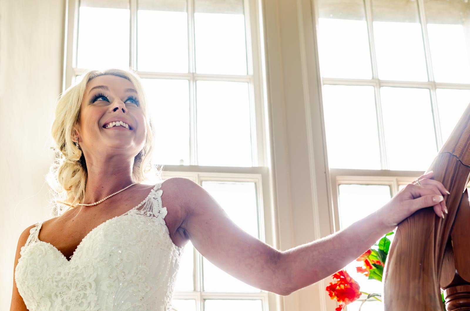 Eilidh descends the stairs at her family home before their wedding.