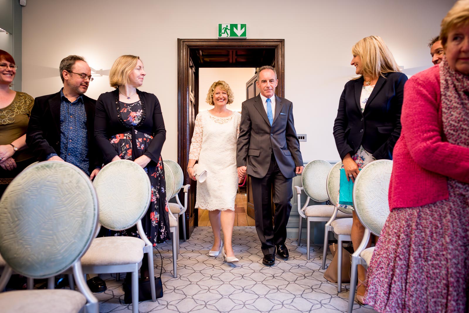 Wendy and Christ enter the Evelyn Room at Lewes Register Office before their wedding.