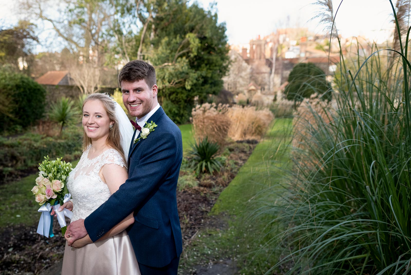 Belinda and Chris pose in Southover Grange after their wedding at Lewes Register Office.