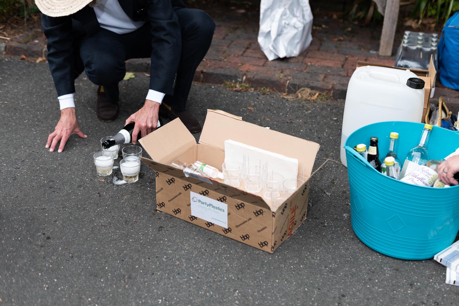 Drins are laid out in Southover Grange, Lewes after Fiona and Richard's wedding.