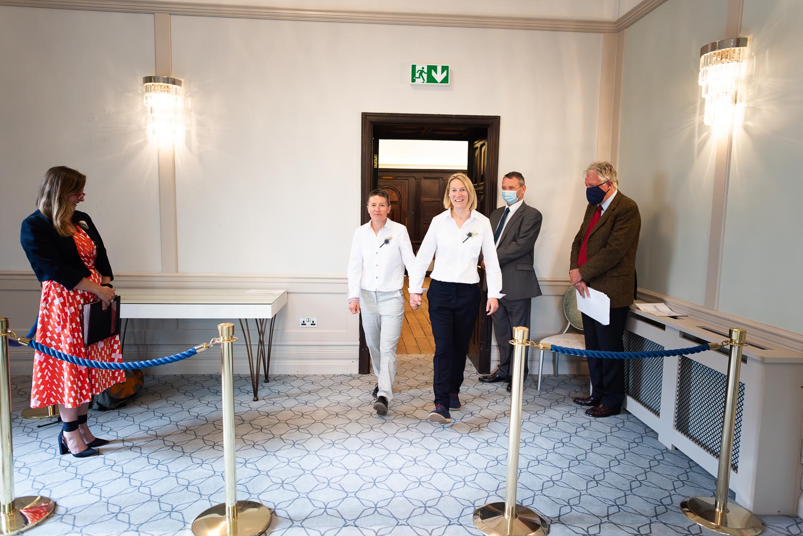 Kate and Sam enter the Ainsworth Room at Lewes Registry Office before their wedding.