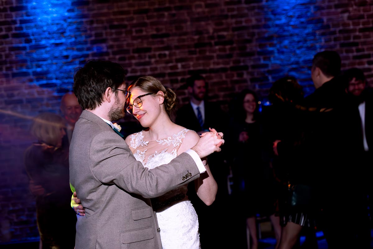 Lewis and Stephanie enjoying their first dance as husband and wife at the wedding venue Folkington Manor near Polegate.