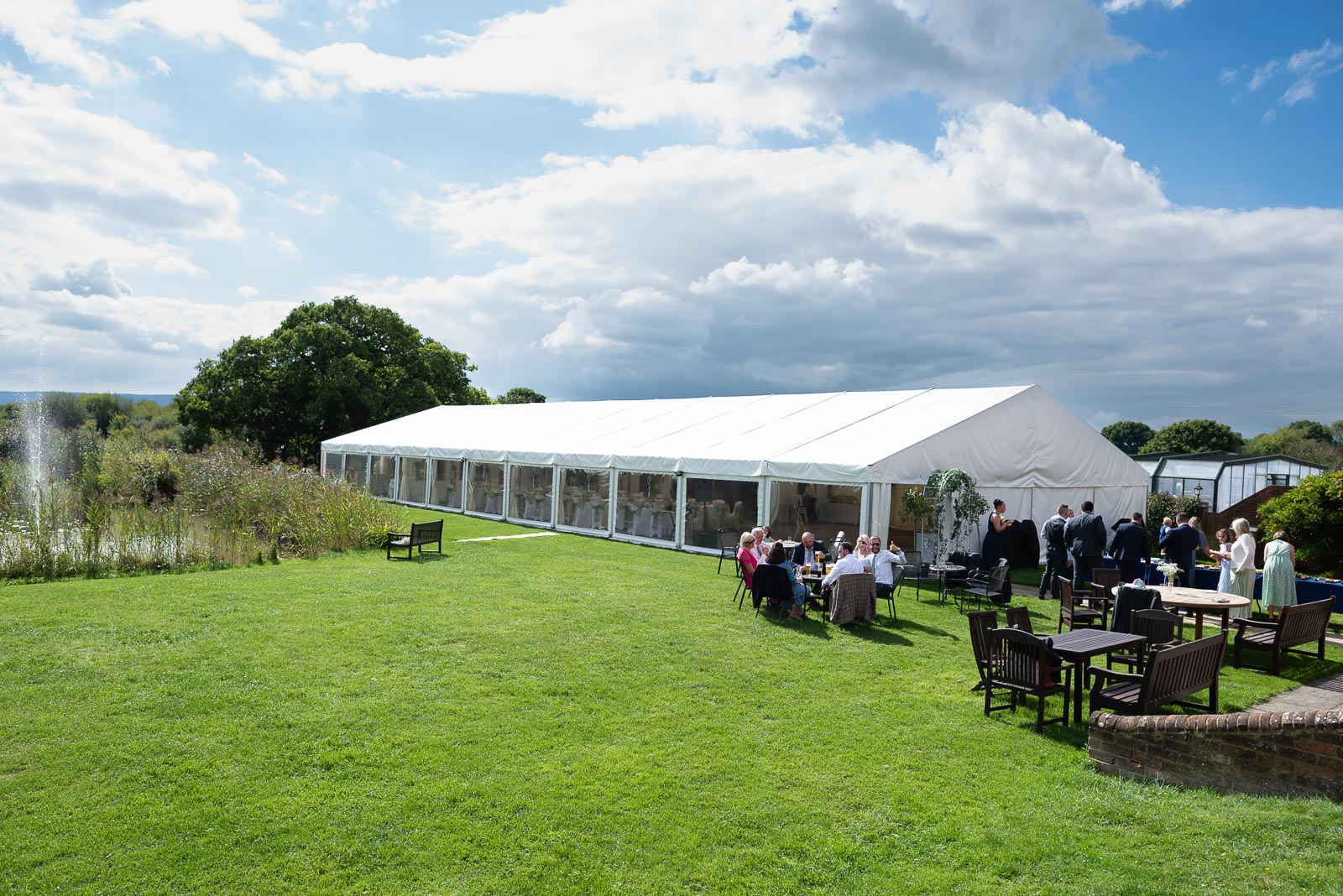 An elevated view of the huge marquee at Milwards Farm Estate near Lewes after Adrienn and Lee's wedding. 