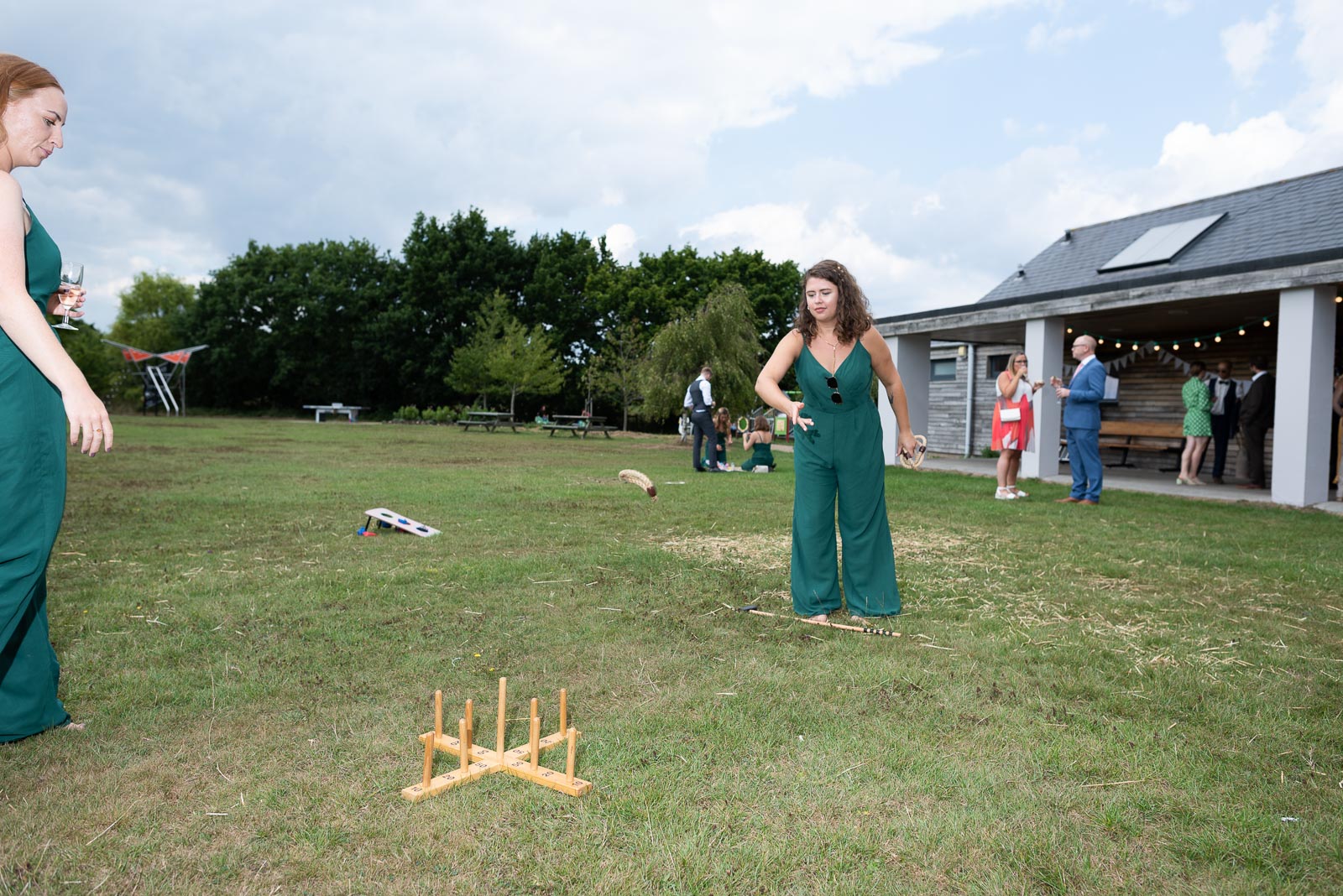 Wedding guests enjoy outdoor games at Beechwood Hall & Rural Park, Cookbridge during Olivia and Edward's Wedding Reception.