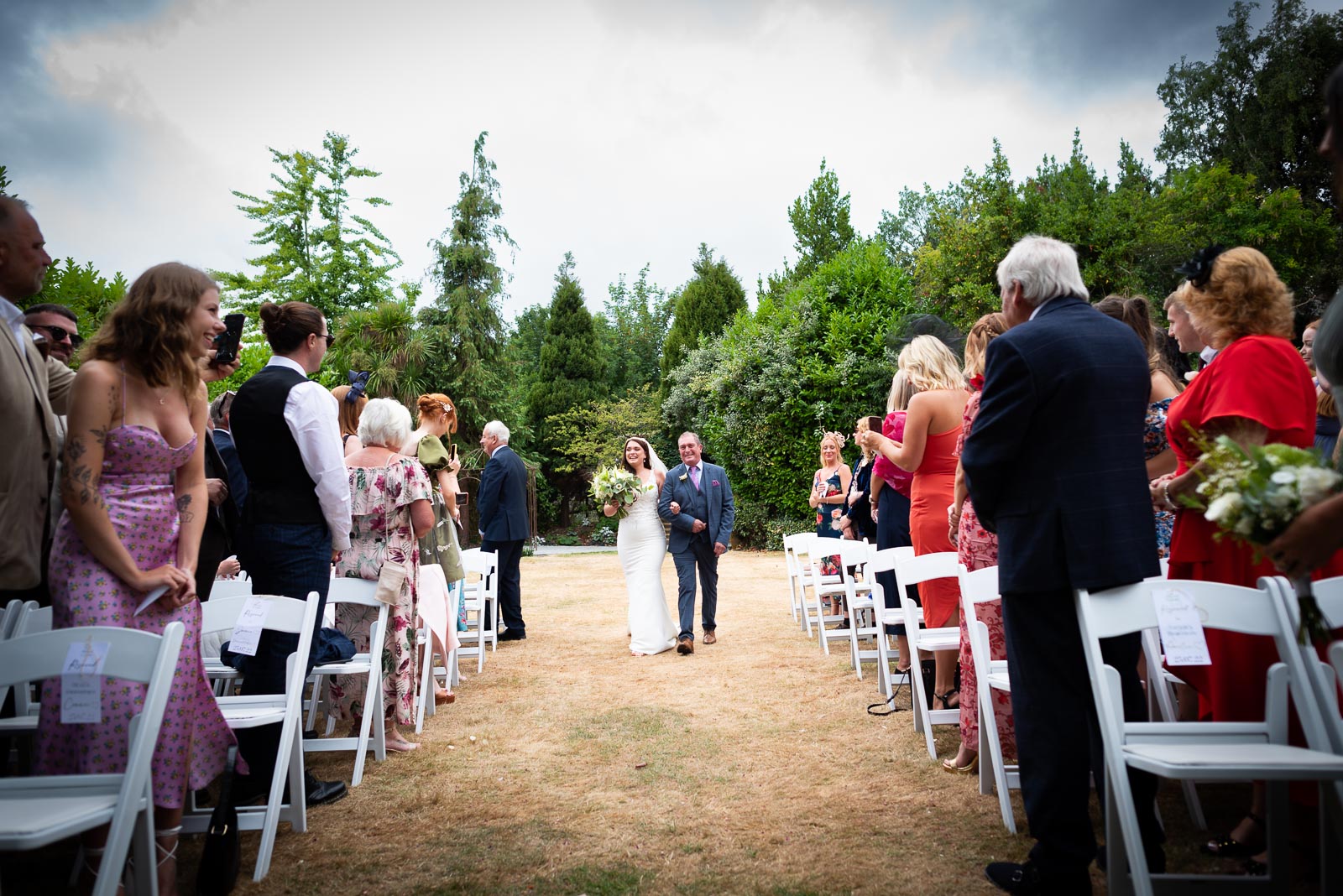 Natalie arrives at the Gazebo in the garden at Pelham House Hotel, Lewes accompanied by her father before her wedding to Dean.