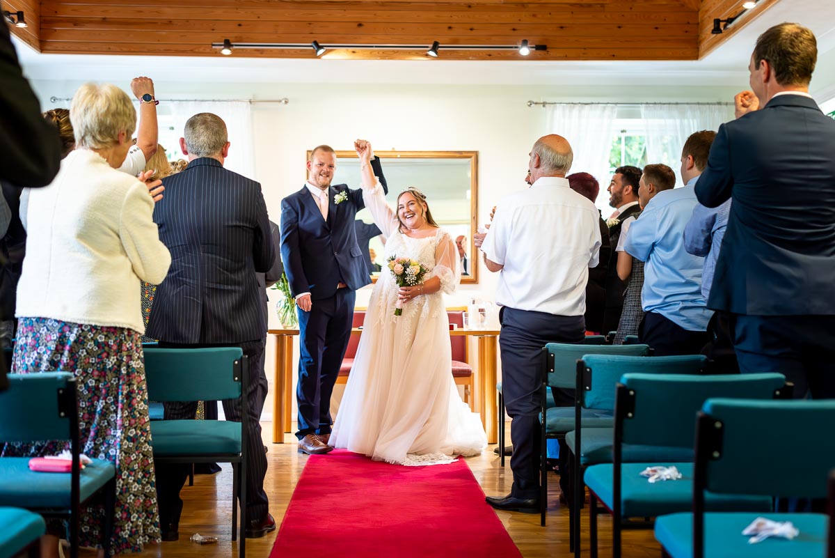 Catherine and Steve celebrate becoming husband a wife at Haywards Heath Town Hall