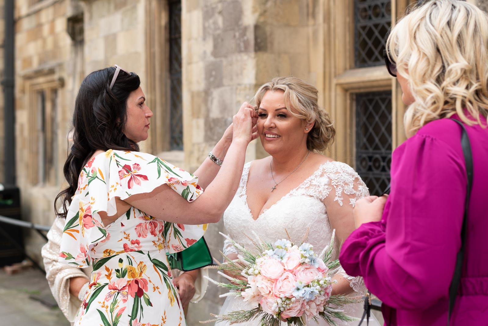 Lou has some last minute hair and makeup adjustments prior to marrying Matt at Lewes Register office.