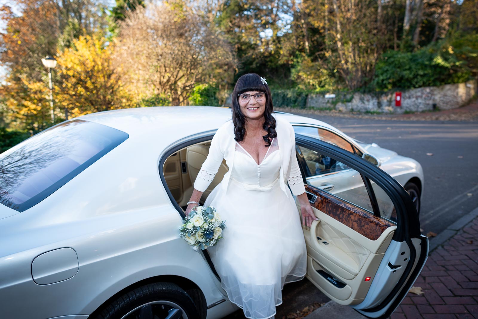 Caron arrives at Lewes Registry Office before her wedding to Andy in the Ainsworth Room.