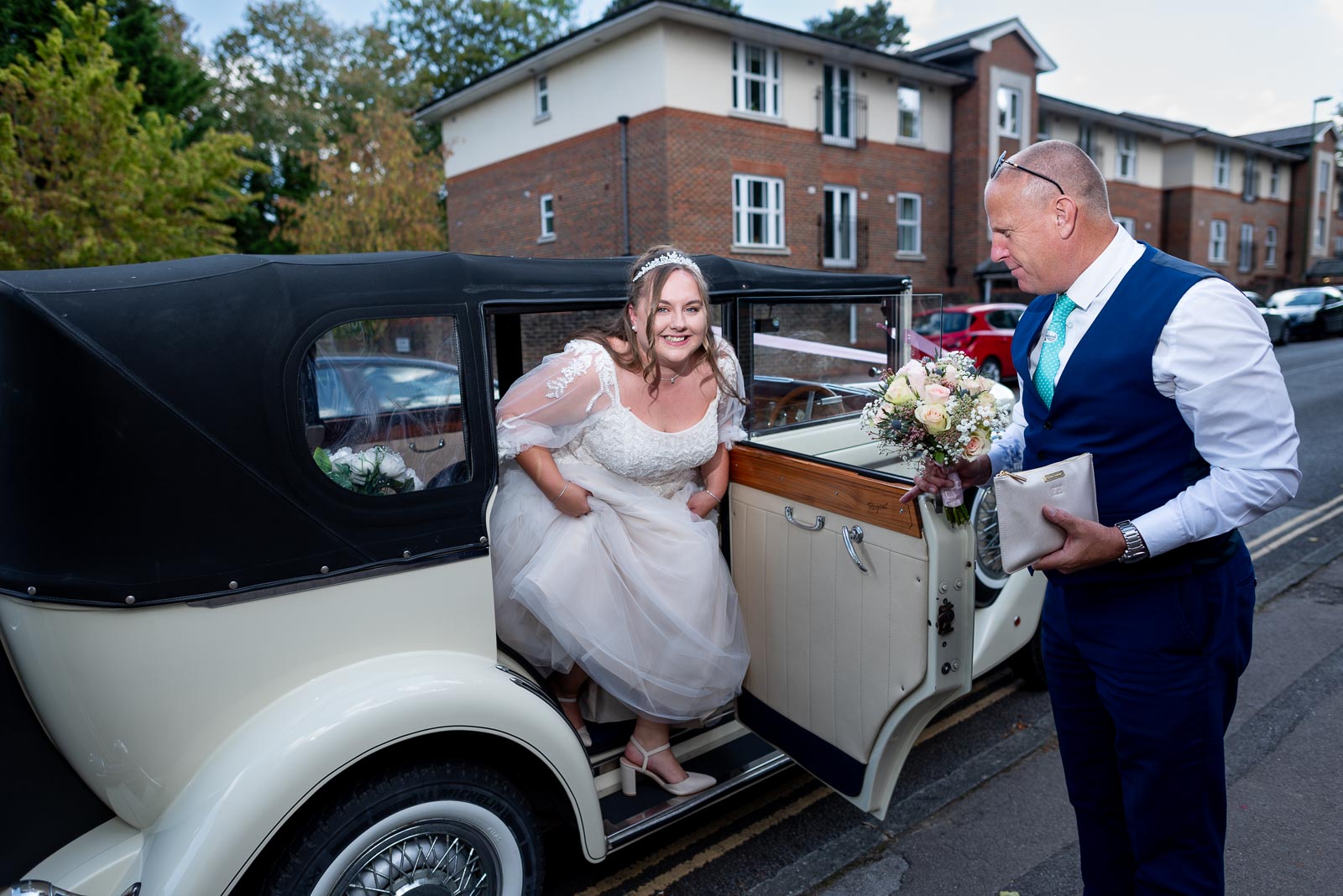 Catherine arrives at Haywards Heath Town Hall to get married to Steve