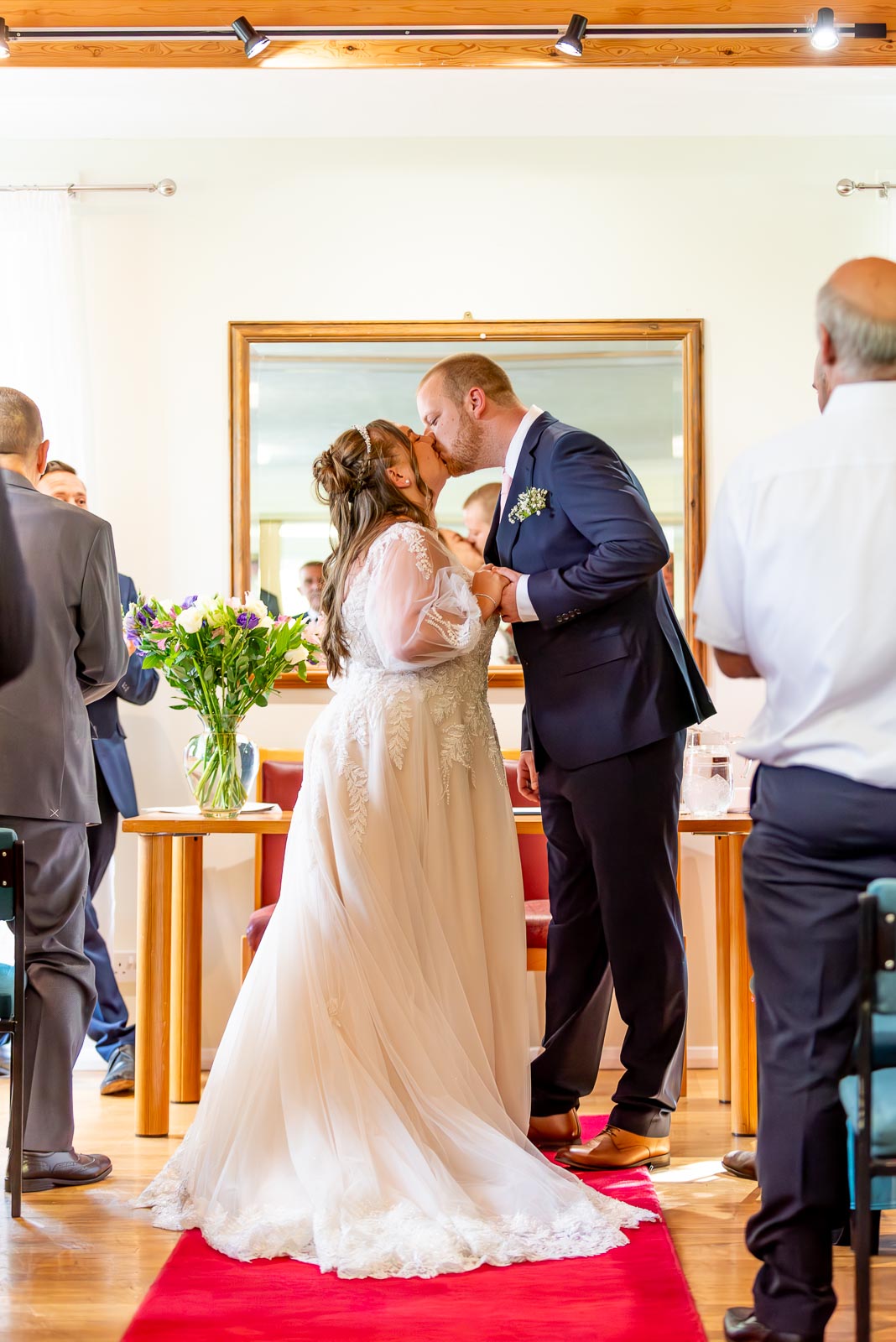 Catherine and Steve's first kiss as a martried couple at Haywards Heath Town Hall 