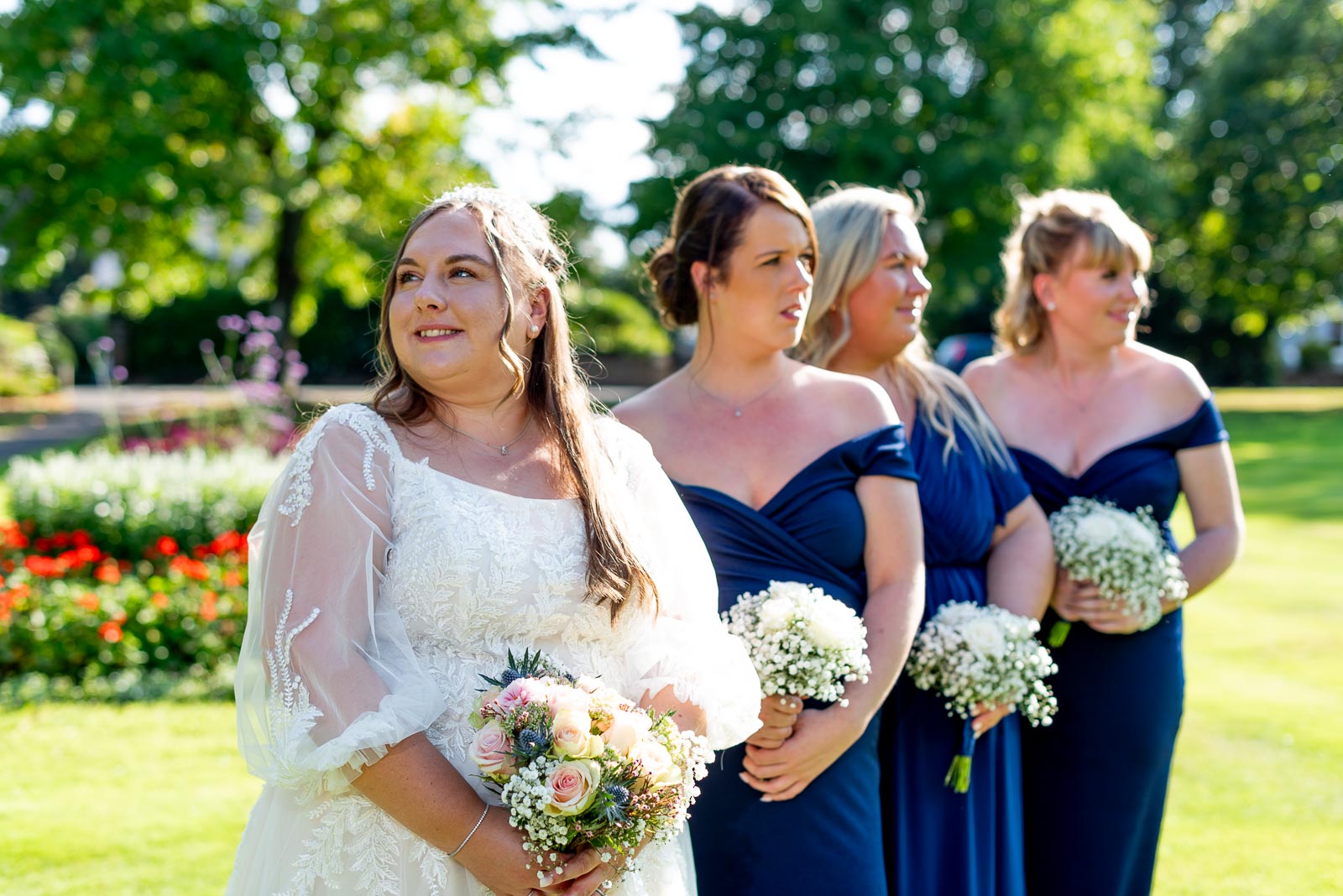 Catherine with her bridesmaids at Muster Green in Haywards Heath