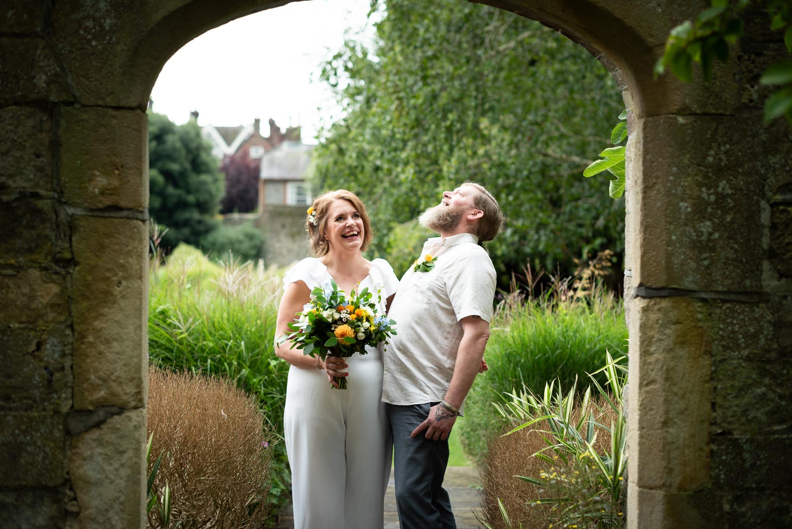 Mary and Mark enjoy a laugh in one of the many arches at Southover Grange in Lewes