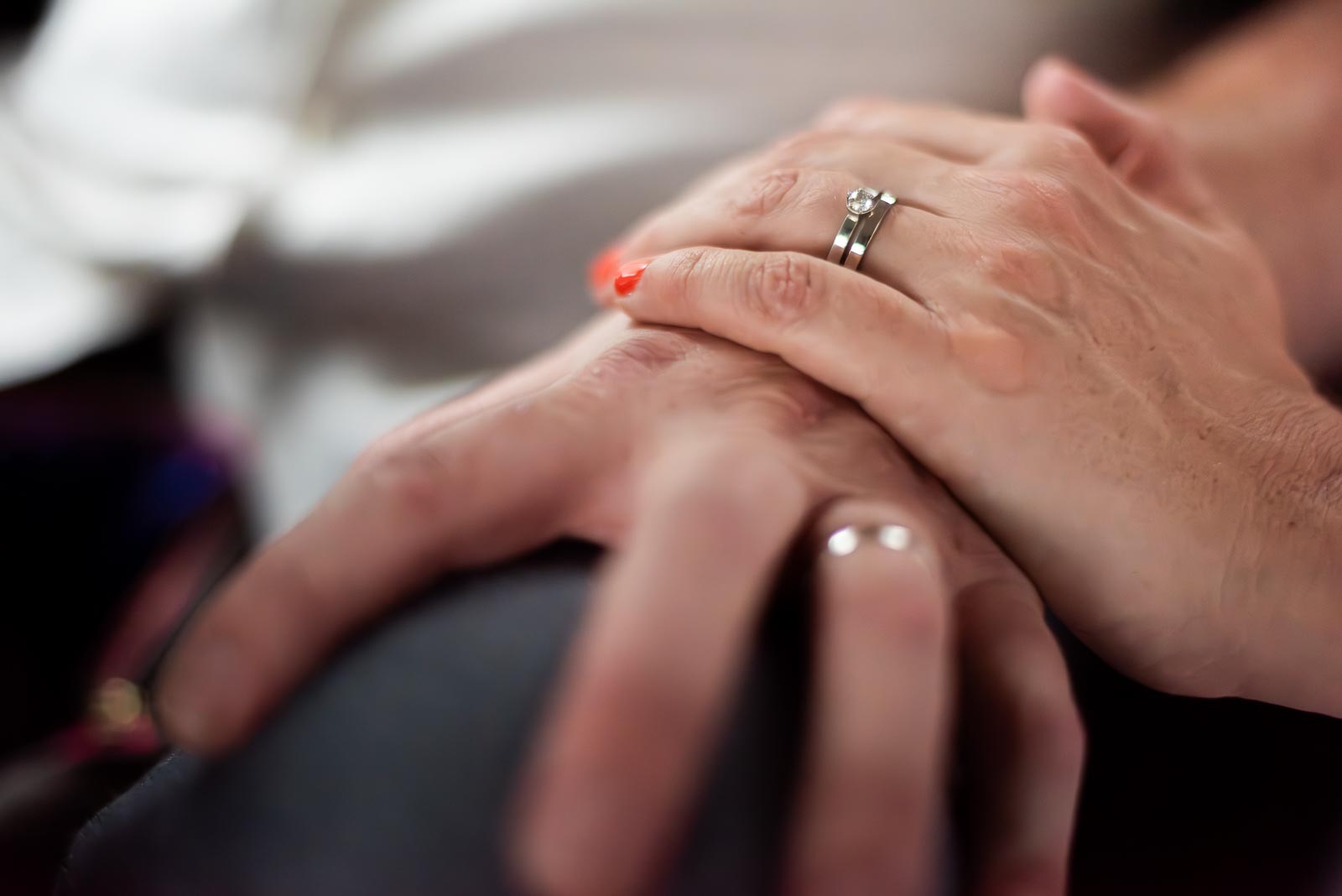 Mary and Mark show their rings outside Lewes Register Office after their wedding