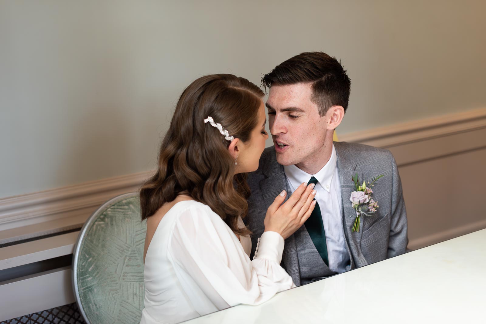 May and Mark enjoy a quiet moment prior to signing the Wedding Register at Lewes Register Office