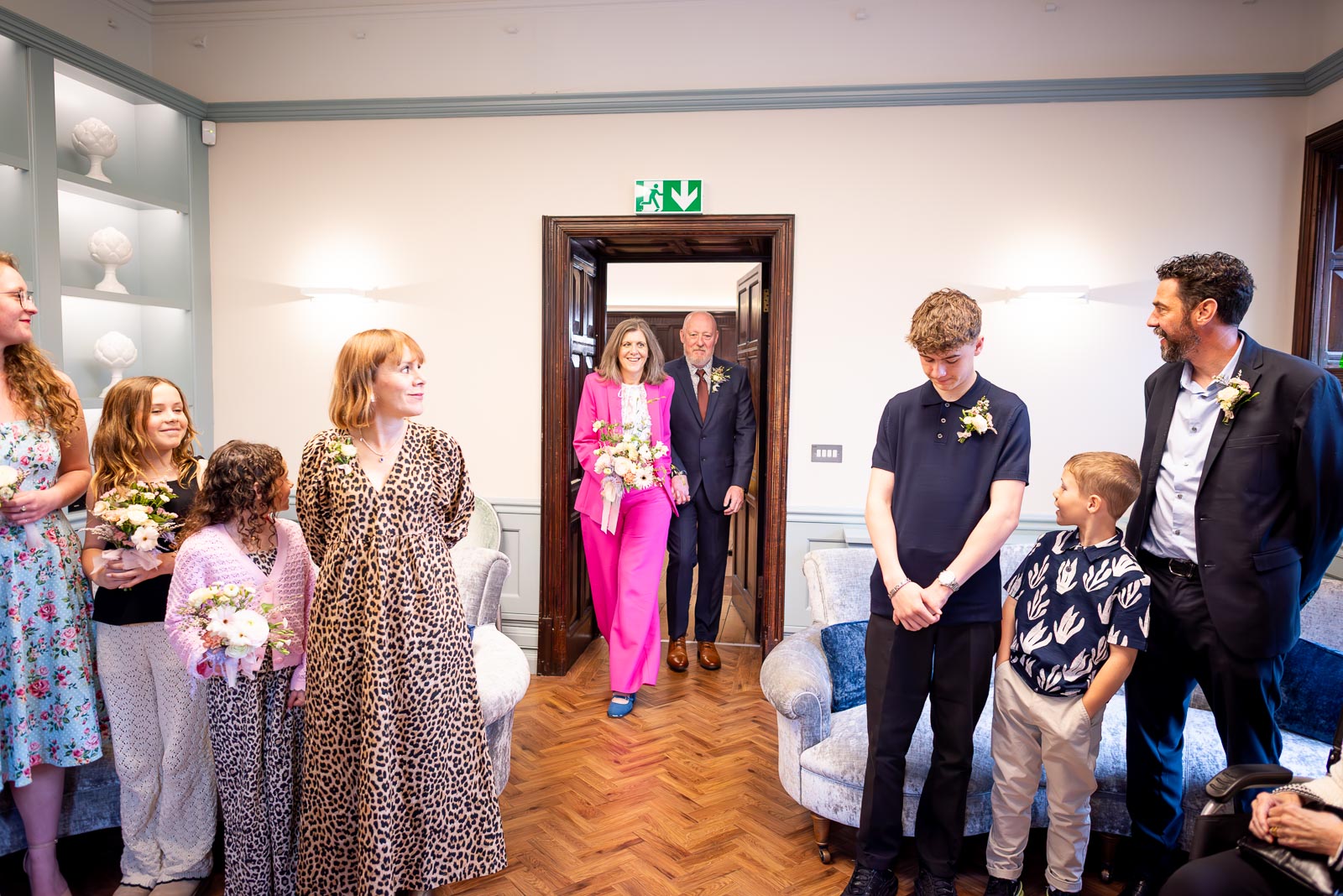 Helen and Tony arrive at the Evelyn room in Lewes Registry Office for their wedding