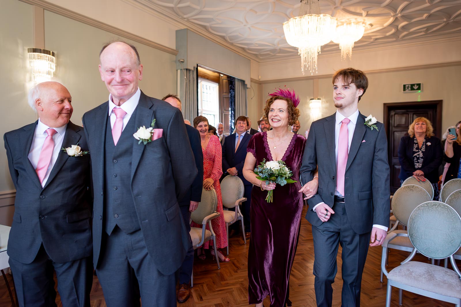 Jill arrives in the Ainsworth Room at the Lewes Registry Office accompanied by her son before her wedding to John