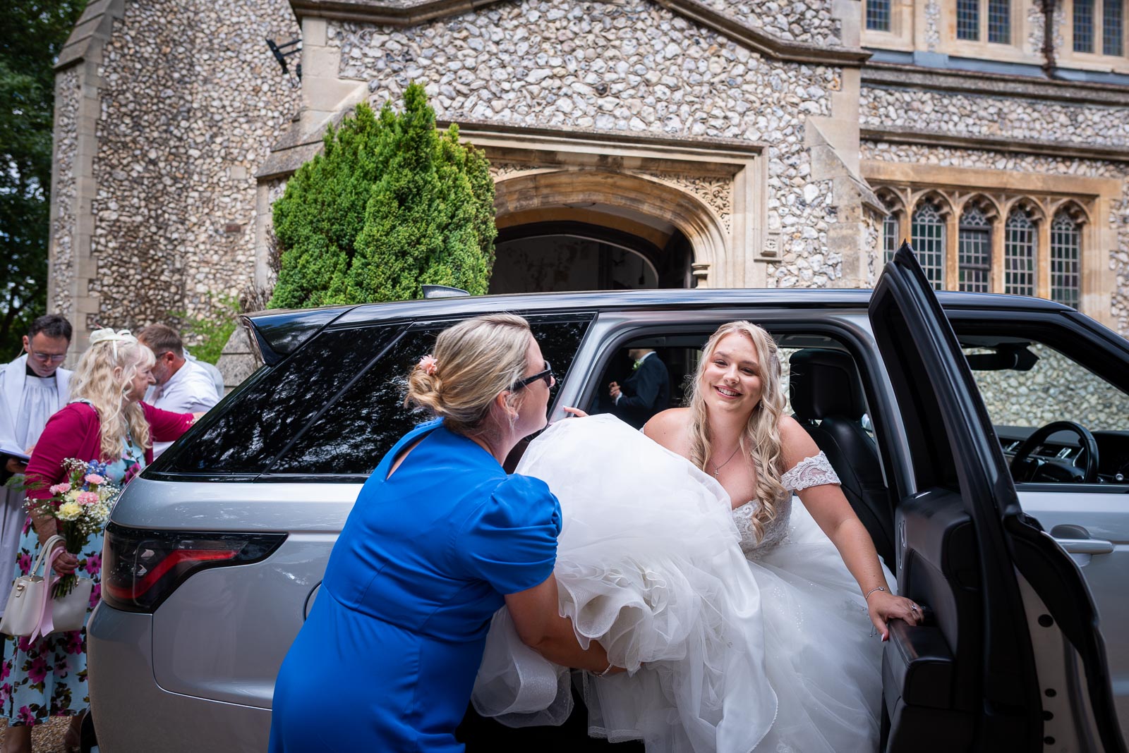 Shannon arrives outside St. Michael and All Angels Church in Eastbourne before her wedding to Brandon. 