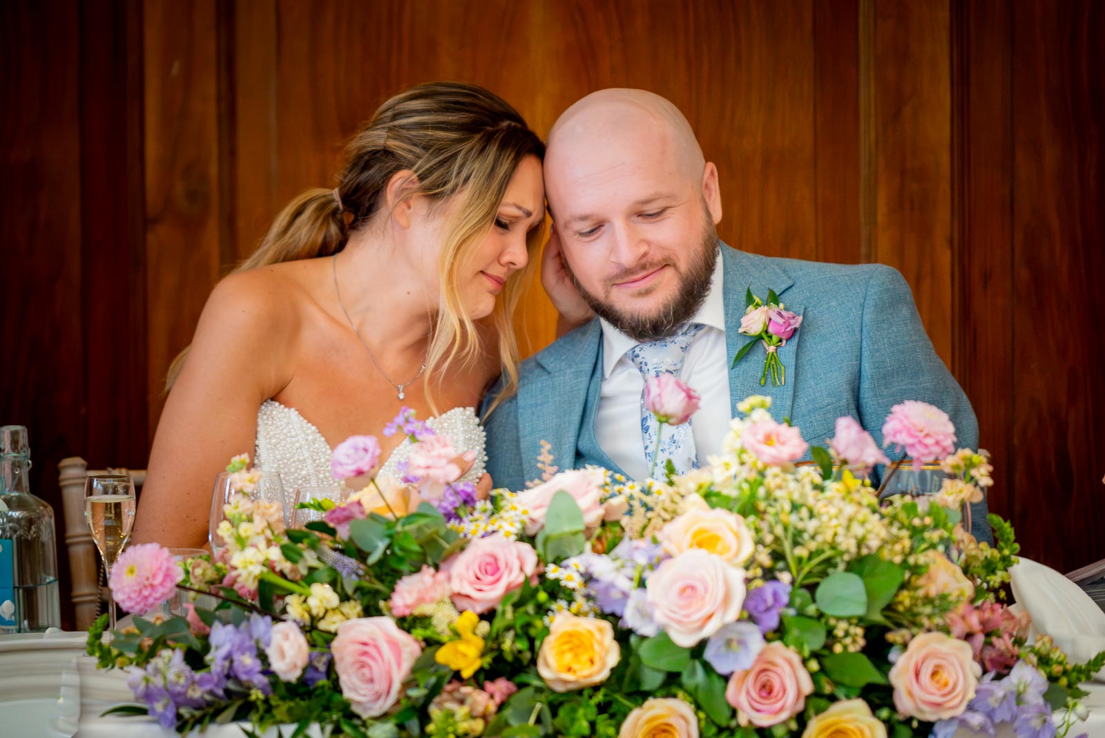 Lewis and Sarah at the top table in the Blencowe Room at Pelham House Hotel, Lewes following their wedding.