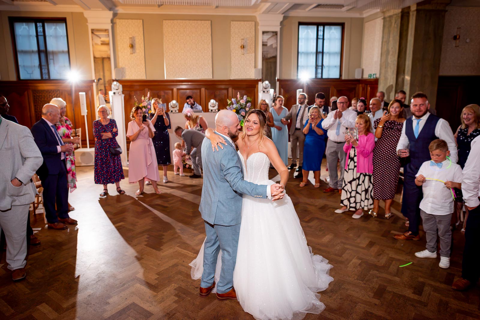Lewis and Sarah enjoy their first dance in the Blencowe Room at Pelham House Hotel, Lewes following their wedding.