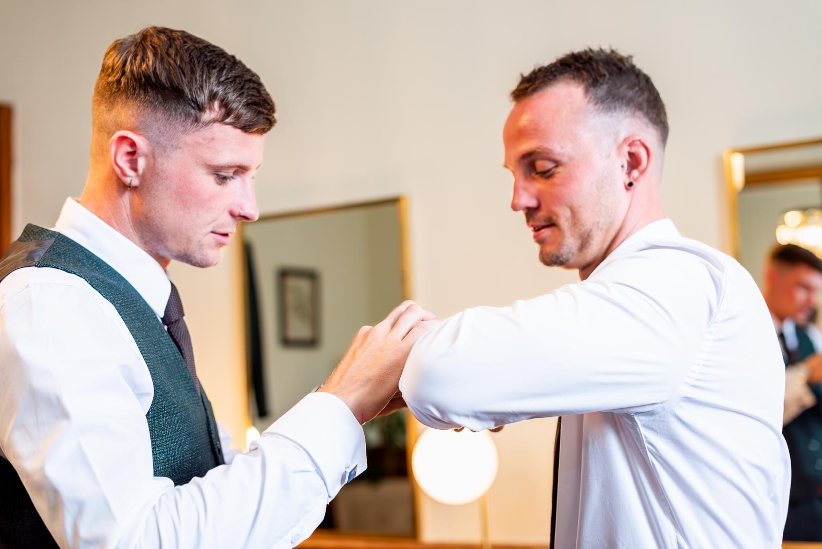 Dean before his wedding to Natalie at Pelham House Hotel in Lewes