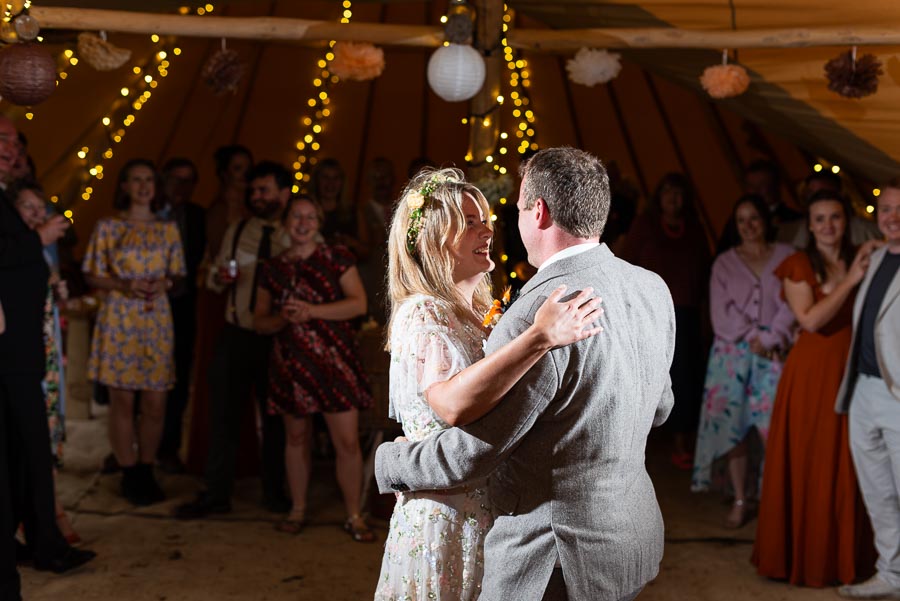 Eleanor and Marc enjoy their first dance at The Party Field in Lewes.
